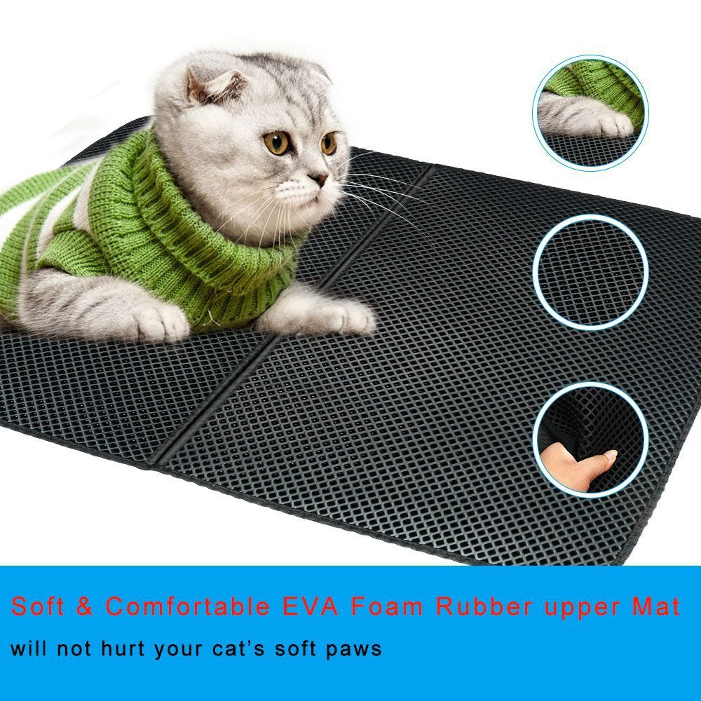 Double-Layer Cat Litter Box Mat Trapper Foldable Pad Pet Rug EVA Foam Rubber